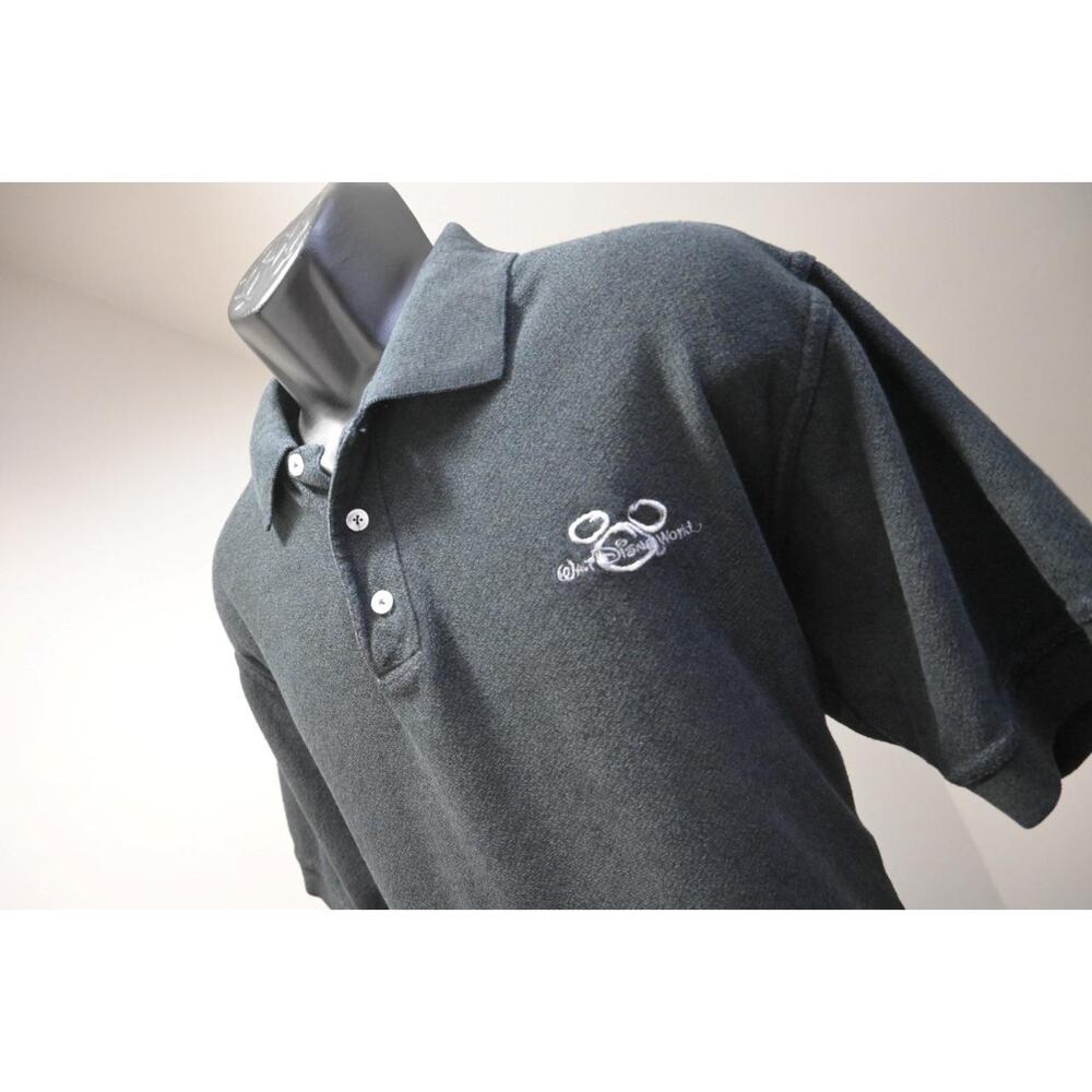 VTG Disney Mickey Mouse Polo Cotton Rayon Black Golf Shirt Mens Size Large